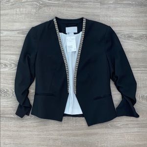 ❤️ H&M black silver beaded ruched sleeve blazer jacket NWT